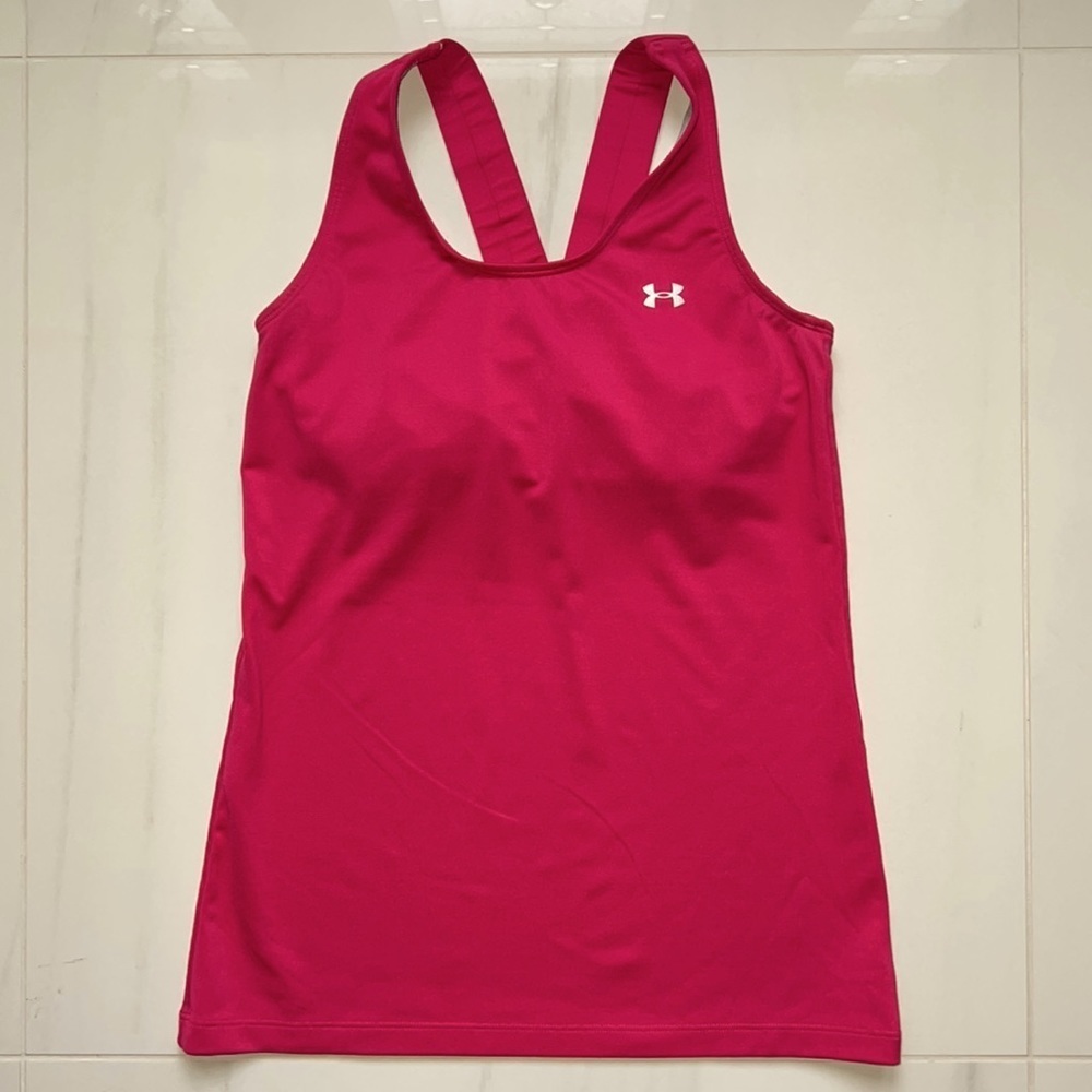 Hot Pink Under Armour Workout Tank with Built-in Shelf Bra Size S